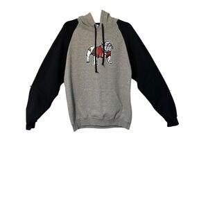 Mens‎ Gray Black Bulldog Graphic Raglan Hoodie Sweatshirt Size L